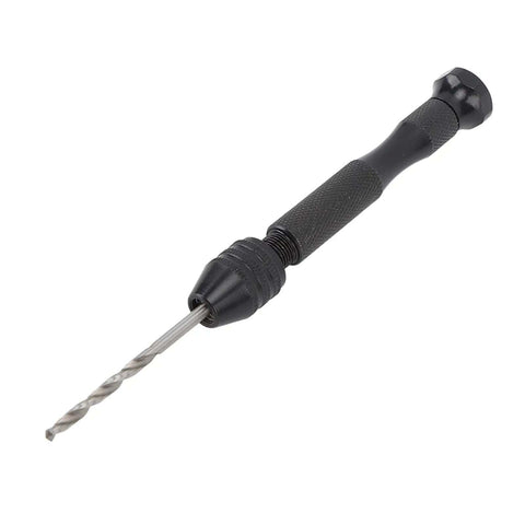 Close-up of a 57 Piece Hand Drill Kit with Adjustable Bit Holder and Notched Grip for Easy Screw Pins