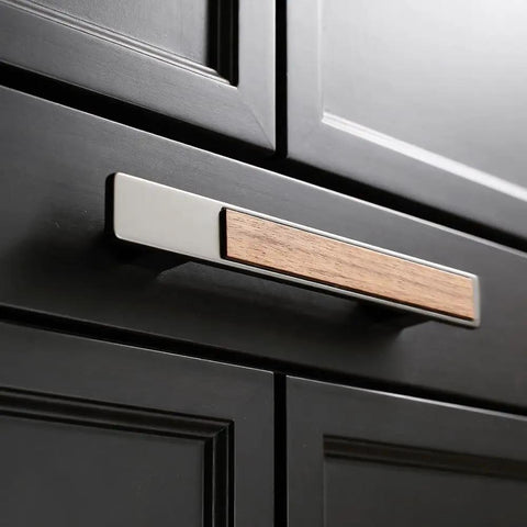 Brushed Nickel Cabinet Hardware With Walnut Wood Inlay Modern Drawer Pulls And Knobs For Kitchen And Bathroom Durable Zinc Alloy Finish