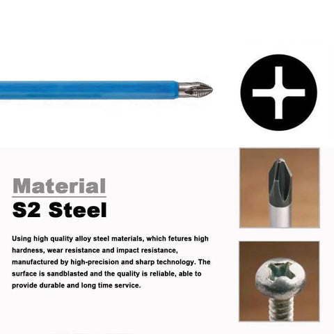 Anti Slip Phillips PH2 Screwdriver Bit Set Ten Pieces With Magnetic One Quarter Inch Hex Shank And Six Inch Length S2 Steel