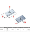 Diagram of Beefy Zinc Plated Tee T Nuts M3 M4 M5 For 20 Series V Slot Aluminum Profiles with measurements