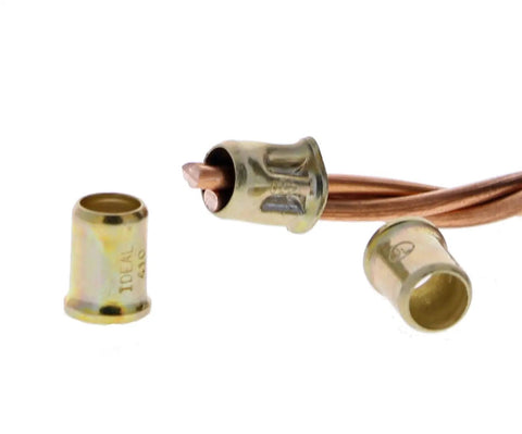 Copper wire with connectors for Four Way Crimp Tool With Spring Loaded Plungers, Fingertip Adjustment For Two Connector Sizes.