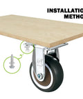 Installation method for Heavy Duty 2 Inch Rigid Caster Wheels Set Of 4 Beater Proof Tpr Casters on a plywood surface.