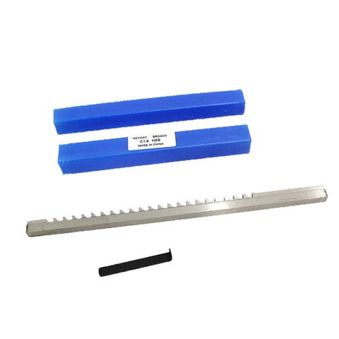 Push Type Keyway Broach 14mm D For CNC Router Metalworking Metric Size Keyway Cutter, shown with blue storage case and insert.
