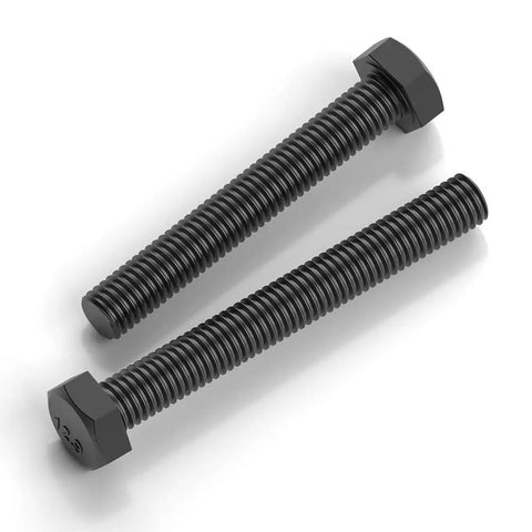 Badass Heavy Duty 12.9 Grade Metric Hex Bolt And Nut Assortment Kit With Rugged Spring And Flat Washers 960 Piece Pro Level Hardware Set - two black bolts with hex heads.