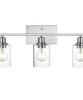 Three Light Chrome Vanity Wall Light With Clear Glass Shade For Modern Bathrooms And Powder Rooms Dope Wall Sconce Fixture For Hallways And Mirror Accent Great For Home Renovations