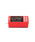 Portable Surface Roughness Tester Dead Accurate Metal Plastic Wood Finish Gauge With Knockout, red handheld device displaying finish depth.