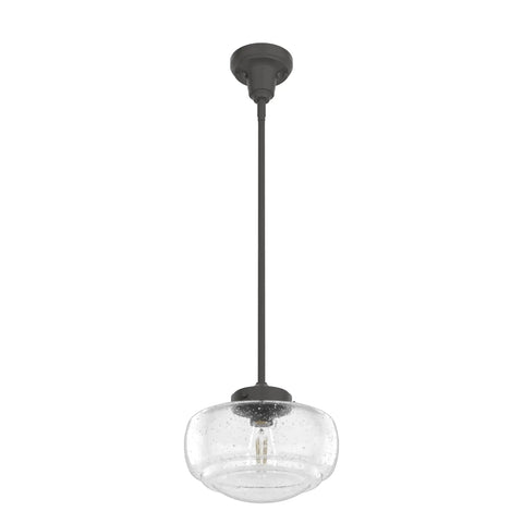 Saddle Creek Schoolhouse Style 1-Light Pendant With Noble Bronze Finish And Seeded Glass Shade, small pendant light centered view