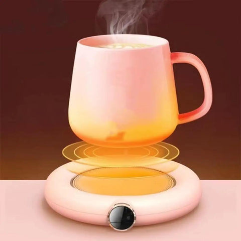 Premium Usb Cup Warmer Featuring Smart Thermostatic Three Heat Settings For Coffee Mug Milk Tea And Water Heating Coaster with steaming cup.