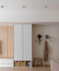 Eight Pack Top Notch Anti Fog Downlights Adjustable Angle Recessed Ceiling Spotlights Featuring Dimmable 24 Watt Bulbs illuminating a modern room.