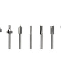 Six hardened steel shaping bits for Bench Mounted Router Table Adapter For Corded Rotary Power Tools, ideal for edge grooving.