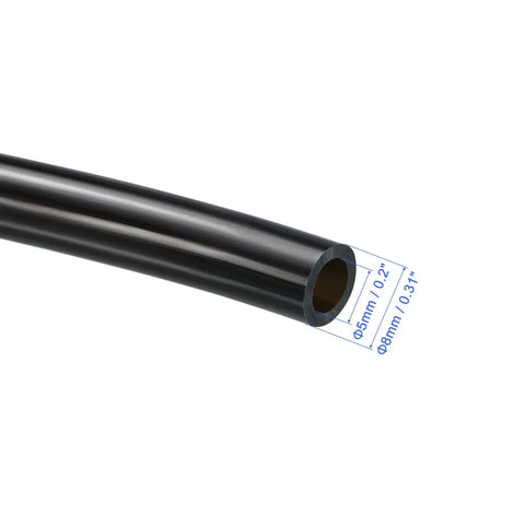 Polyurethane PU Pneumatic Air Tubing 5mm ID By 8mm OD 2m Long Black Durable Wear Resistant Flexible close-up view