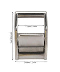 Beefy Heavy Duty 316 Stainless Steel Cam Buckles 2 Pack Adjustable Lock Sliders For 1.06 Inch Webbing Quick Release Fasteners Replacement 1763 Pounds Load Capacity, front view, dimensions shown