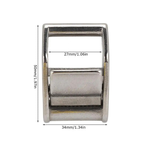 Beefy Heavy Duty 316 Stainless Steel Cam Buckles 2 Pack Adjustable Lock Sliders For 1.06 Inch Webbing Quick Release Fasteners Replacement 1763 Pounds Load Capacity, front view, dimensions shown