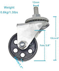 Cast Iron Transmission Jack Caster, 12mm stem, 2.1 in wheel diameter, side view with measurements, heavy duty replacement.