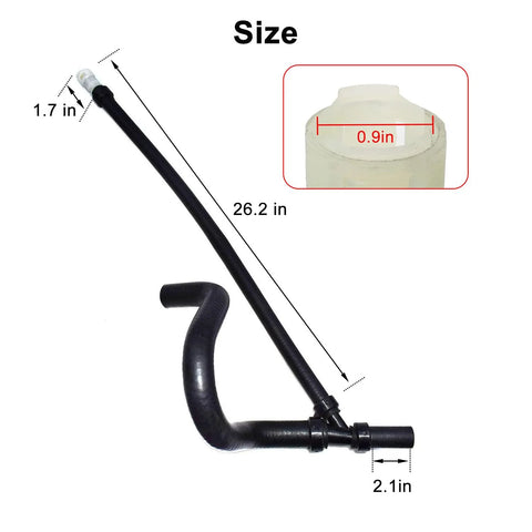 Automotive coolant lower heater hose and outlet pipe, black rubber, 26.2 inches long with clamps