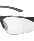 Kickass Bifocal Safety Glasses With Plus Two Point Zero Magnification And Anti Scratch Lens Coating, black frame with clear lenses.