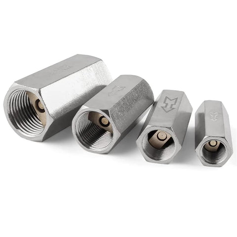 Joywayus air check valve set, four G1/4 female-threaded, full-port brass one-way valves with silver finish