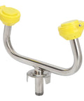 Emergency Eyewash Station With Faucet Mount showing stainless steel nozzle and yellow aerated spray heads.