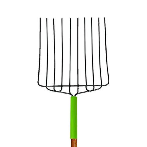 10-Tine Welded Steel Ensilage Fork With Hardwood Handle And D-Grip For Manure Mulch And Loose Material, 52-Inch Length, Durable Farm Tool