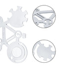 Bike Shaped 14 In 1 Pocket Multitool Card With Stainless Steel Construction, close-up of gear and frame details, 4 pack
