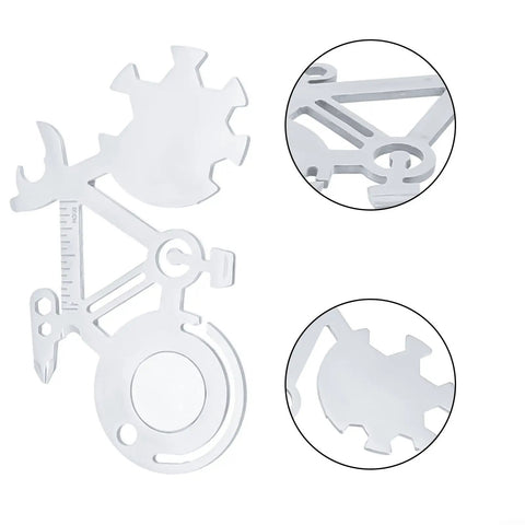 Bike Shaped 14 In 1 Pocket Multitool Card With Stainless Steel Construction, close-up of gear and frame details, 4 pack