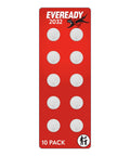 Top Shelf Cr2032 3V Lithium Coin Batteries 10 Pack for Watches AirTags Car Key Fobs Computers Fitness Trackers and Tiny Gadgets on red card.