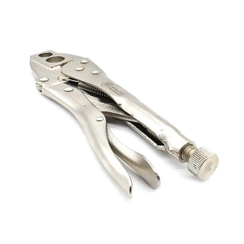 H6 V Grip Crimper for 1/4 and 3/8 inch hose with 2 openings and 2 dies, heavy duty alloy steel, nickel plated tool on white background