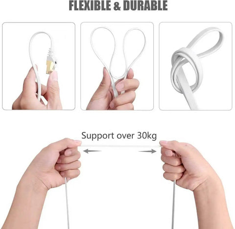 Demonstration of Game Ready Cat8 Ethernet Cable 6FT 40Gbps 2000MHz High Speed Flat Patch Cord With Gold Plated RJ45 Connectors flexibility and durability