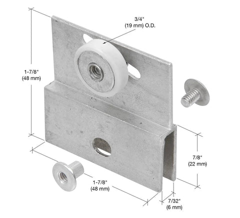 3/4 Inch Flat Edge Nylon Ball Bearing Roller Assembly For Frameless Sliding Shower Doors Chrome Finish, Adjustable Aluminum Bracket
