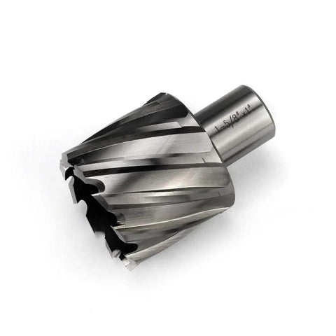 Front view of annular cutter with 1-5/8 in cutting diameter and Weldon 3/4 shank