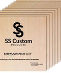Basswood sheets, 12 x 12 in, 1/16 in (1.5 mm) thick, 10-pack, SS Custom brand.