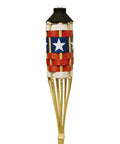Americana Patriotic Bamboo Torch For Backyard Lighting With FlameKeeper Technology 57 Inch Outdoor Torch Includes Refillable Wide Mouth Fuel Canister Durable Fiberglass Wick Handcrafted Bamboo Snuffer Cap Single Torch