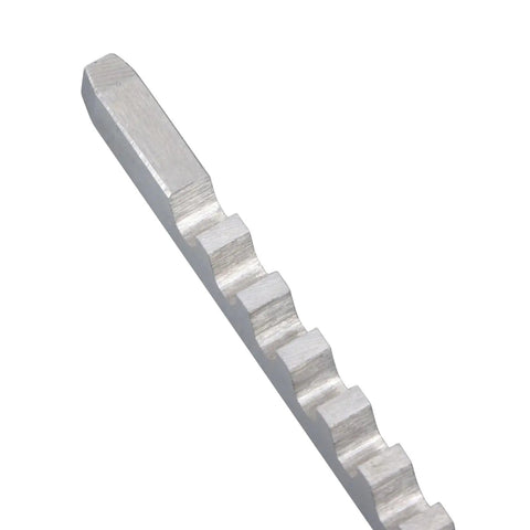 Close-up of One-Eighth Inch A Style Keyway Broach Set Pro Grade High Speed Steel with Shim Manual Broaching Tool for cutting keyways.