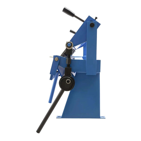 Side view of a 24 Inch Pan And Box Brake Sheet Metal Bender With 0 To 135 Degree Range, featuring adjustable fingers and durable construction.