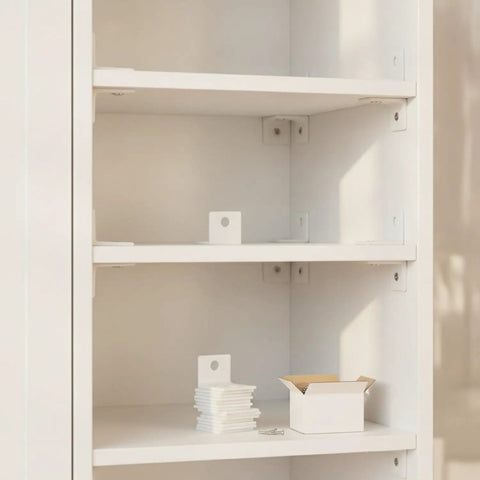L Shaped Corner Brackets Set Of 50 White Iron Right Angle Supports For Furniture Assembly Cabinets Shelf Braces shown on shelves