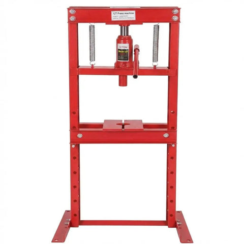 Front view of 12 Ton Hydraulic Shop Press With Movable Press Plates H-Frame Floor Bearing Pro Grade Power For Garage And Shop Metalworking