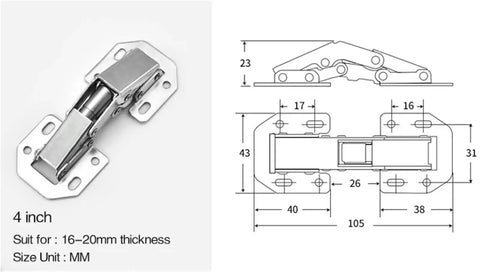 Diagram of Four Pack 90 Degree Soft Close Cabinet Hinges No Pre Drill Noiseless Hidden Concealed Furniture Hinge For 4 Inch Doors