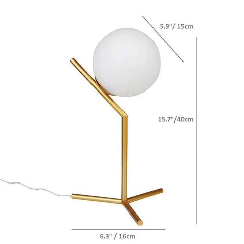 Globe Table Lamp With Glass Shade Mid Century Golden Desk Light showcasing gold metal base and frosted glass globe.