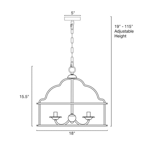 Diagram of French Country 4 Light Chandelier With Adjustable Hanging Height In Sunbleached Oak Finish For Rustic Dining Room
