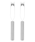 Two Piece Stainless Steel Pineapple Eye Peeler And Remover Set With Steel Handles, V Shaped Pineapple Cutter, shown in pair.