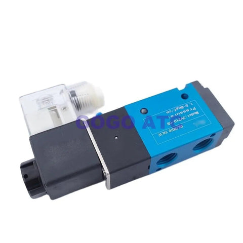 Upgrade Your Setup With This Reliable Dc24v Solenoid Valve Pneumatic Component And Vacuum Generator For Smooth Air Tool Performance And Quick Direction Changes. Blue and black DC24V solenoid valve with connector and two ports.