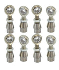 Beefed Up 5/8 Inch Heim Joints With Bung Four Piece Rod End Kit showing eight durable carbon steel rod ends for street race builds.