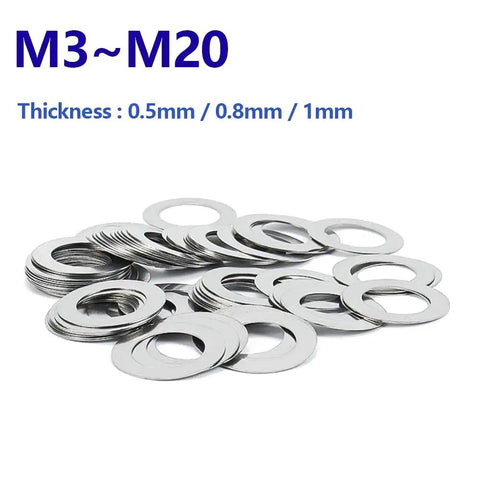 Sturdy Stainless Steel Fender Flat Shim Washers Set M3 To M20 Thin Shims 0.5mm 0.8mm 1mm Thickness 10 To 50 Pieces