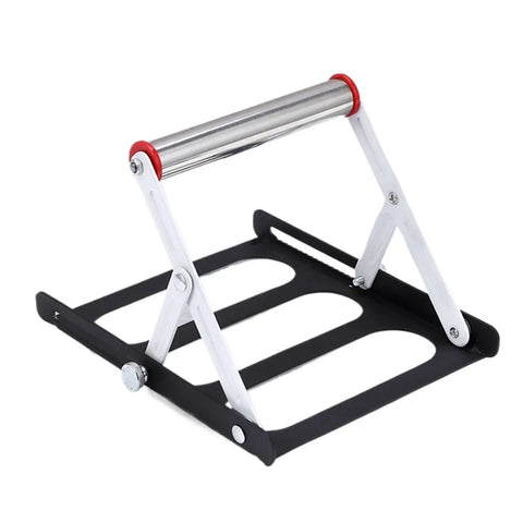 Heavy Duty Multi Function Cutting Machine Feed Rack Featuring No Sweat Height Adjustments and Grip Tight Base for Smooth Material Tracking.