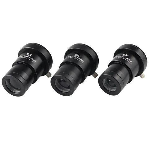 3 Piece 1.25 Inch Barlow Lens Set For Telescopes 2X 3X 5X Eyepiece Magnification Upgrade Your Eyepieces Aluminum Body Dust Cover Included