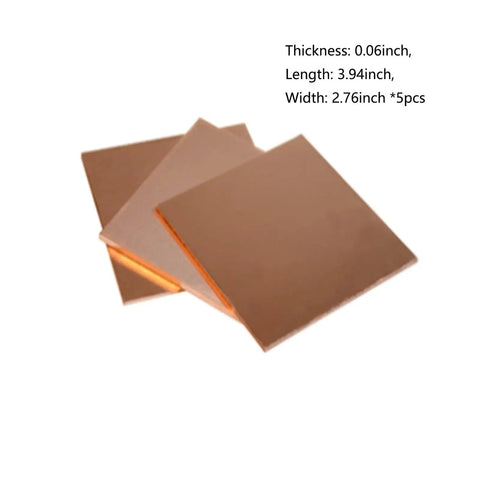 Five Pack Single Sided Copper Clad Laminate Prototyping Boards For DIY PCBs Etching Kit, stacked 7 By 10 Cm, 0.06 Inch Thick