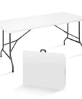 Six Foot Folding Table For Indoor And Outdoor Use, Portable Heavy Duty Fold In Half Plastic Dining Table With Carrying Handle