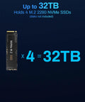 Smooth As Butter 4 Bay NVMe SSD Enclosure Featuring 40Gbps Type C Connectivity for up to 32TB storage capacity.