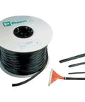 Braided Expandable Sleeving For Wires And Cables, 0.50 Inch Diameter, PET Black, 100 Foot Length spool and sample usage display.