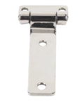 T-shaped door hinge, 304 stainless steel, chrome finish, two mounting holes for RV/van cabinets